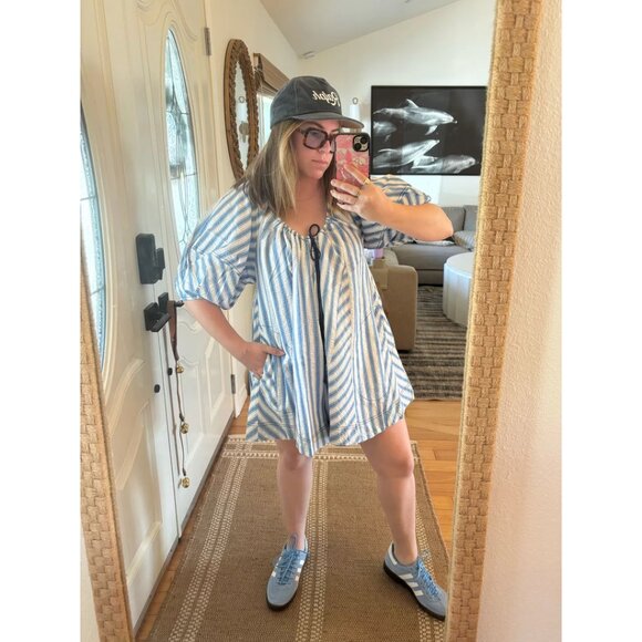 FREE PEOPLE Bop Around Stripe Romper in Oxford Combo Size Large - Picture 15 of 15